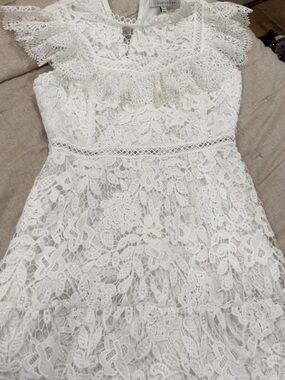 Hemline white lace mini dress